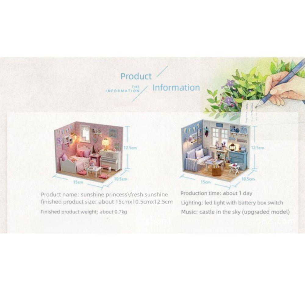 Wood Handmade Assembly Dollhouse Models Princess Room Miniature Doll House  Model Toy