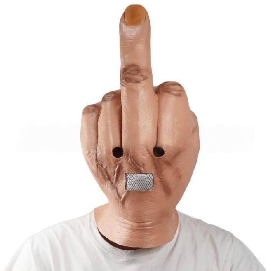 Popular Middle Finger Latex Mask, Funny Headgear, Customizable with Label, Quality Inspection Included