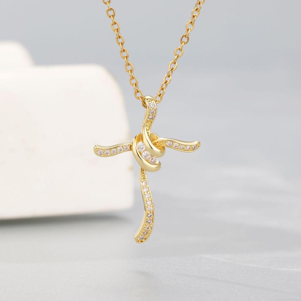 Gold Cross Pendant Necklace - Non-Fading, Light Luxury Style, Christmas Gift, In Stock