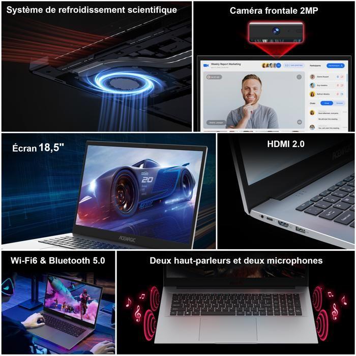 ACEMAGIC PC Portable - 18.5" Écran FHD - 16Go RAM DDR4 512Go SSD - Ryzen 4300U jusqu'à 3,7GHz(Défaite N100/N150),3*USB3.2,BT5,WiFi5