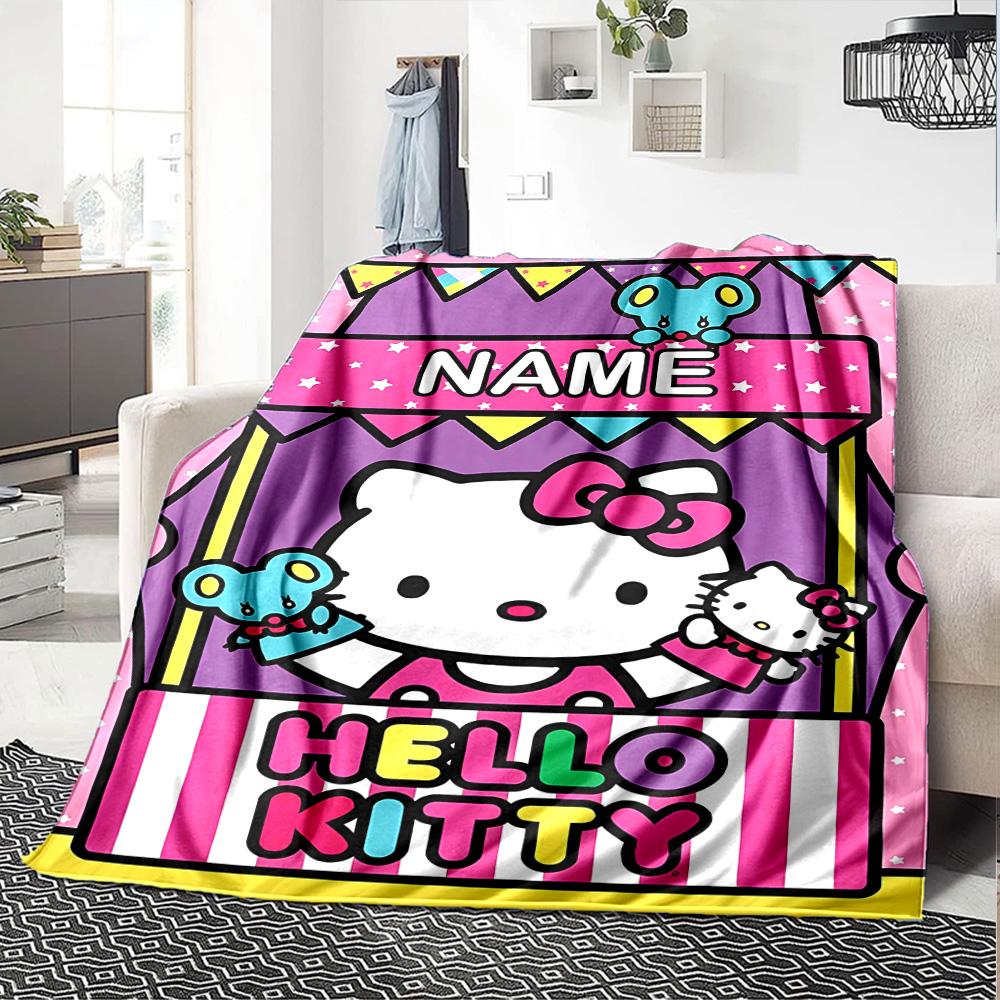 Customizable HelloKitty12 Throw Blanket – Personalized Name, All-Season Cozy Snug Blanket, Machine Washable, Personalized Blanket