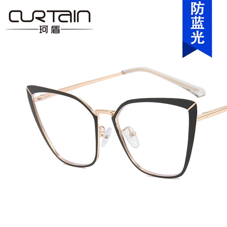 European and American metal cat eye glasses frame new flat mirror plain anti-blue light can be matched with myopia glasses frame