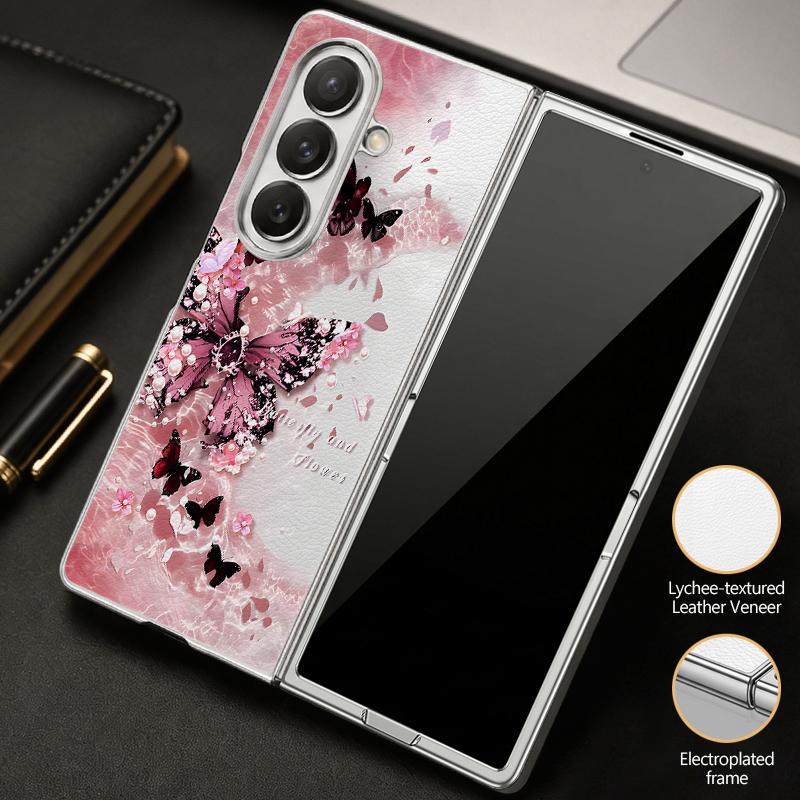 Fantastic Butterfly Print Case For Samsung Z Flip 8 7 6 5 Luxury Plating Leather Skin Folding Phone Cover For Galaxy Z Flip8 Flip7 Flip6