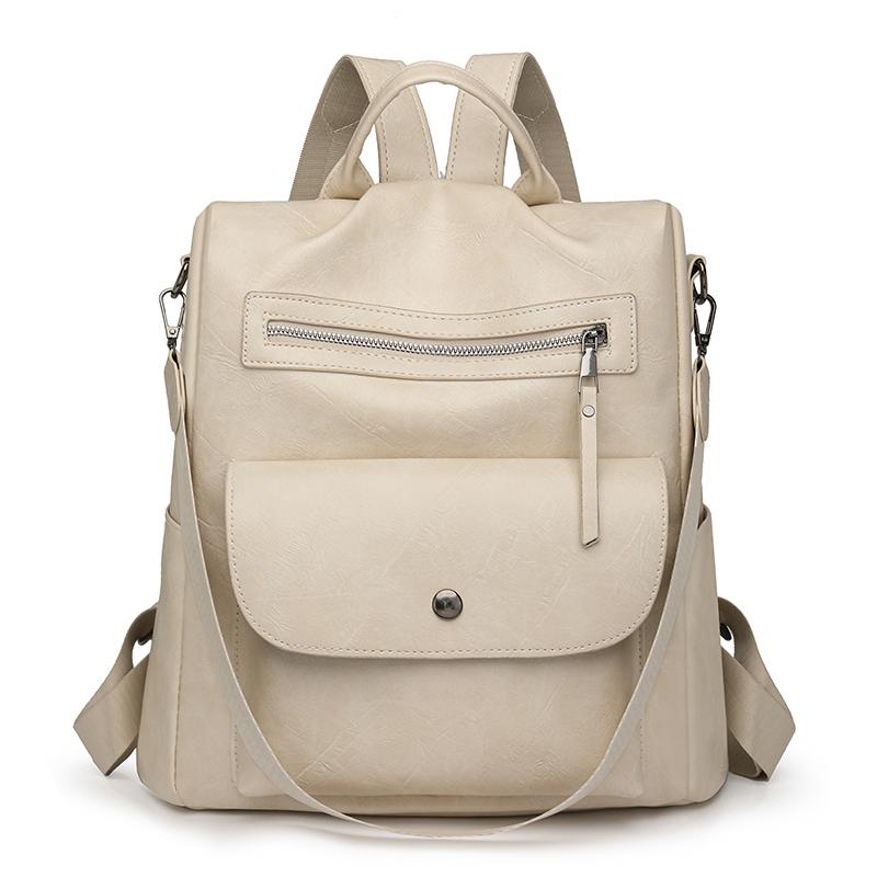 Large Capacity Travel Bag Women's Soft Leather Backpack Retro Commuter Backpack