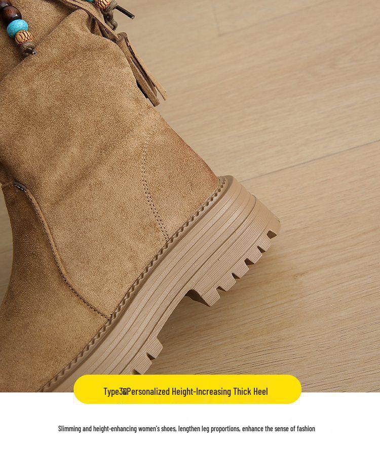 Women's Thick Sole Retro Western Ankle Boots - 2025 Autumn/Winter Fashion Tassel Cowboy Martin Boots