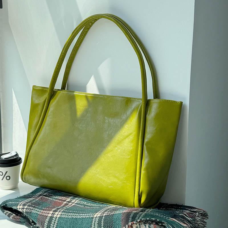 Green Vintage Women's Bag Large Capacity Soft Pu Shoulder Underarm Bags Simple All-match Ladies Handbag Elegant Fashi Totes