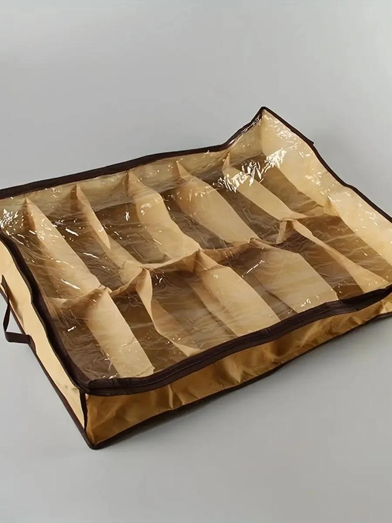1 Stück - Transparente Schuhaufbewahrungsbox unter dem Bett, 12 Fächer staubdichte und feuchtigkeitsbeständige Schuhaufbewahrungstasche