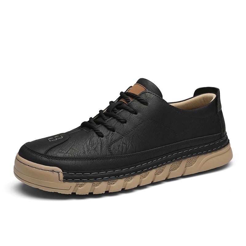 2025 Autumn Men's Breathable Leather Moccasins: Soft Sole, Hand-stitched, Low-top, Lace-up Casual Driving Shoes