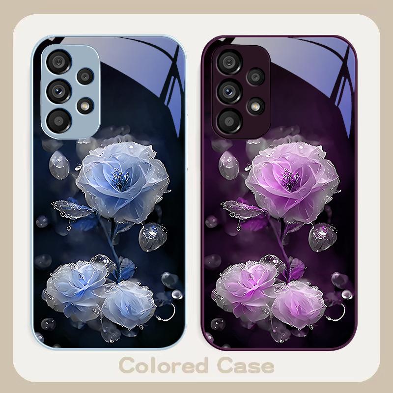 Moisturizing Pink Flower For Samsung Galaxy S23 24 Plus S20 21 FE S25 Ultra A70 72 73 51 52 53 Tempered Glass Phone Case