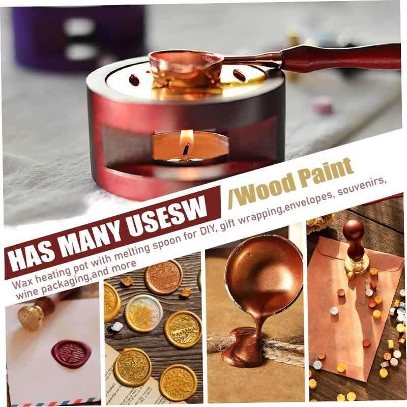 1set Wooden Paint Melting Pot Spoon Handle Spoon Wax Pad Kit Wax Heater Matching Stove Small Set Fire Paint Seal Accessories