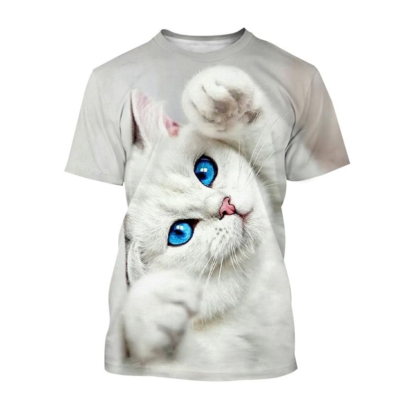 

Женские футболки с милым 3D-принтом «Кошка», летние свободные персонализированные футболки с коротким рукавом для мужчин в уличном стиле 6XL