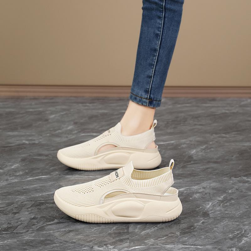 Women's Hollow Eyelets Thick Bottom Sneakers Flat Summer Sports Outdoor Running Shoes