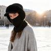 Autumn Winter Knitted Hat Scarf One-Piece Velvet Two-Piece Cap Warm Face-Covering Cold-Proof Wool Cap