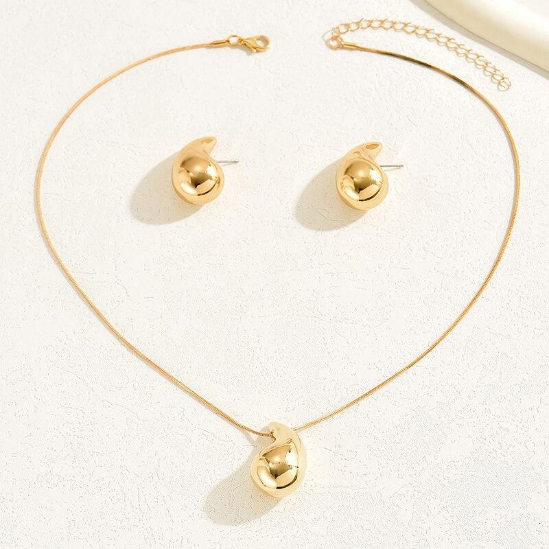 3PC Women's Fashion Simple Luxury Three Dimensional Water Drop Necklace Earrings Jewelry Set Wedding Banquet Party Holiday Gift