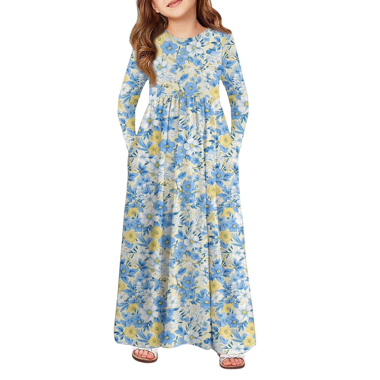 

Девичье платье макси - Платье с длинным рукавом и карманом 120