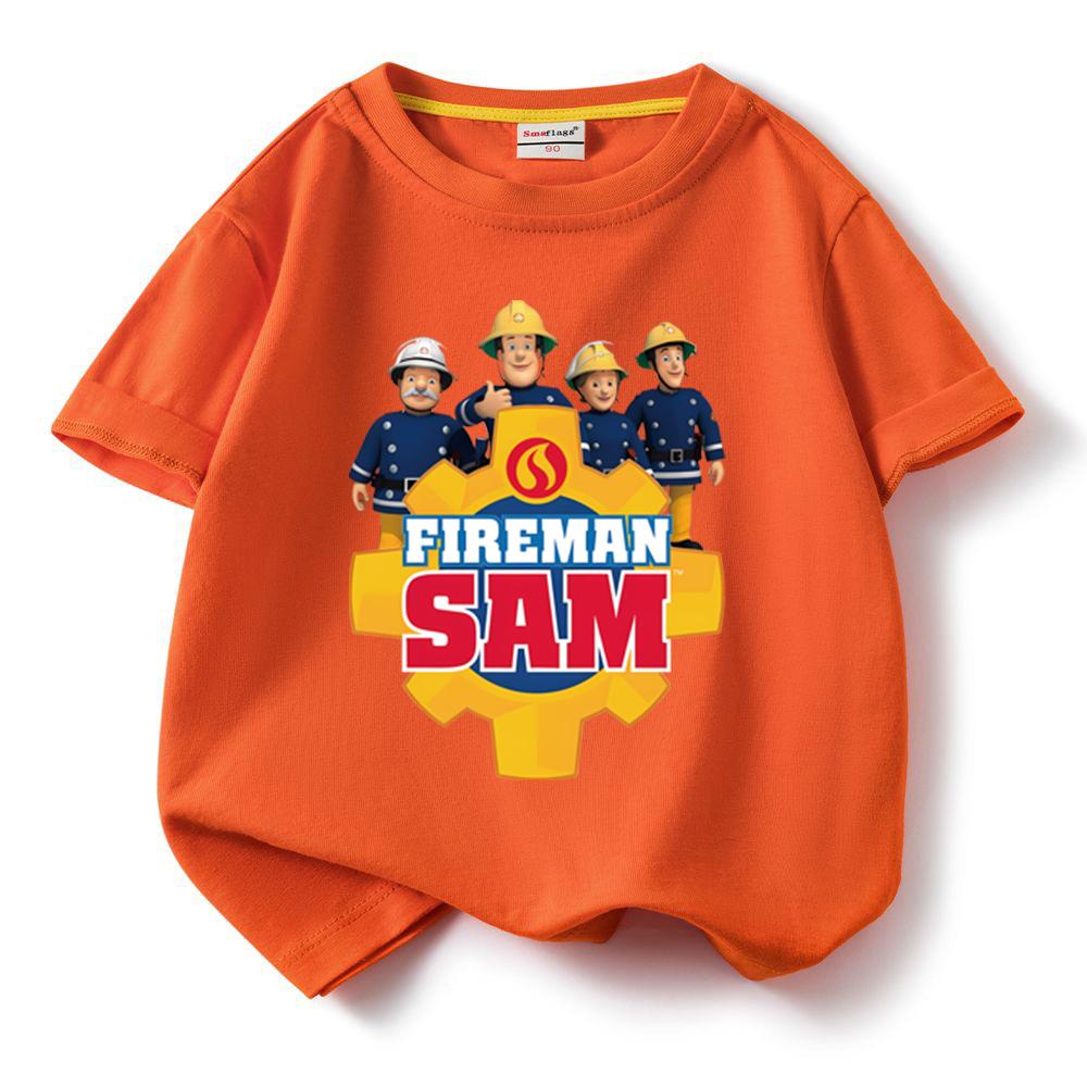 Kids Cotton Tshirt Fireman Sam Boys Girls Cartoon O-Neck Tee Toddler Short Sleeved Tshirt Childrens Summer Clothing Fashion Top