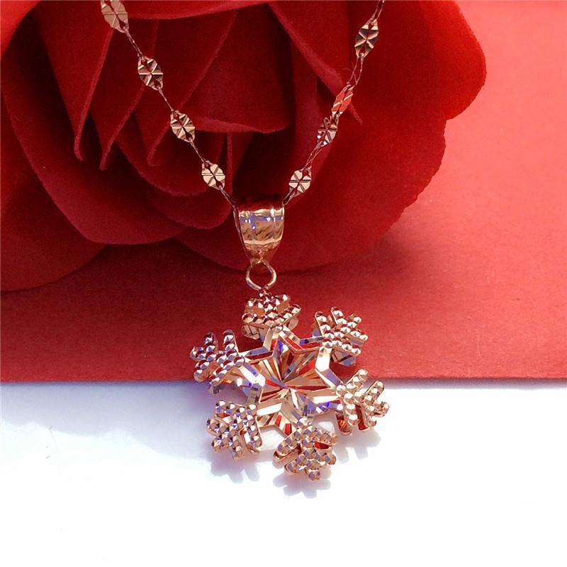 Exquisite 585 Russian Purple Gold Snowflake Pendant Necklace, Simple And Exquisite Versatile Color Gold Plated Rose Gold Necklace
