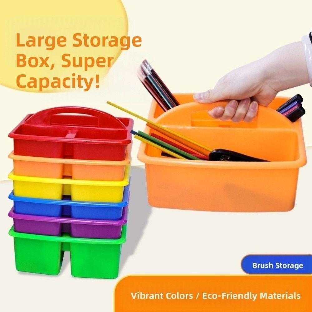 6Pcs/Set 3 Compartments Stationary Storage Basket Stackable Divided Basket Bin  For Paint Brushes