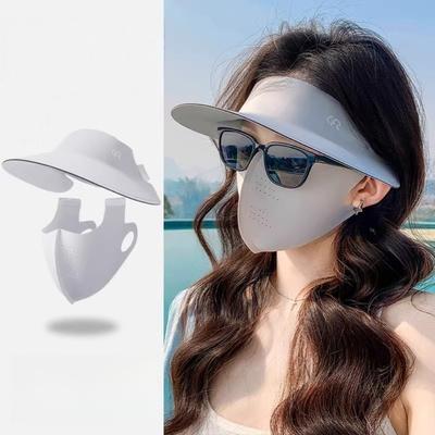 New Ice Silk Material Sun Cap and Mask UV Protection Ultra-light Sunscreen Hat Mask Breathable Cycling Mask for Outdoors