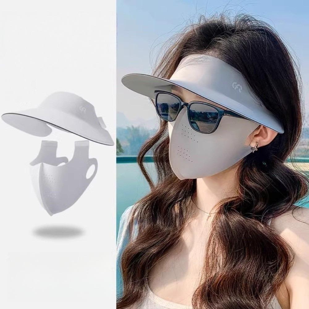 Ice Silk Material Full Face Cover UV Protection Sunscreen Hat Mask New Sun Cap and Mask  Summer Use