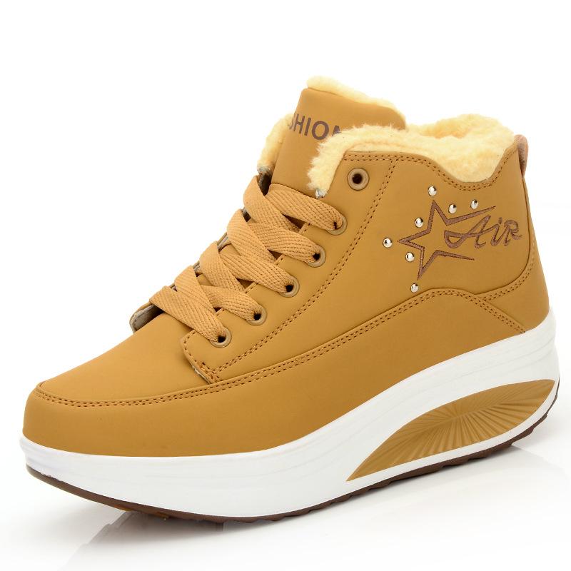 

Женские кроссовки на платформе Зимние теплые меховые плюшевые Нескользящие Легкие Повседневные туфли На шнуровке Модная обувь Женская 34EU/CN35 жёлтый