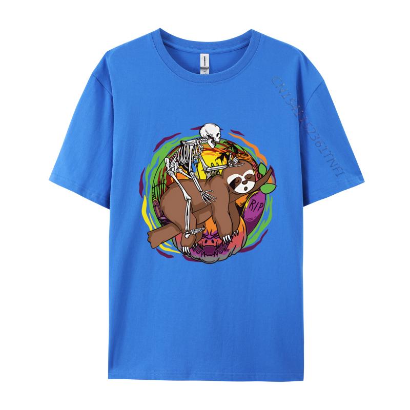 Skeleton Riding Sloth Lazy Halloween TShirt Hot Sale Boy Tops T Shirt Printed On Tshirts Cotton T Shirts For Unisex