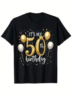 Vintage Style 50th Birthday T-Shirt, 100% Cotton Crew Neck Tee with Heat Transfe