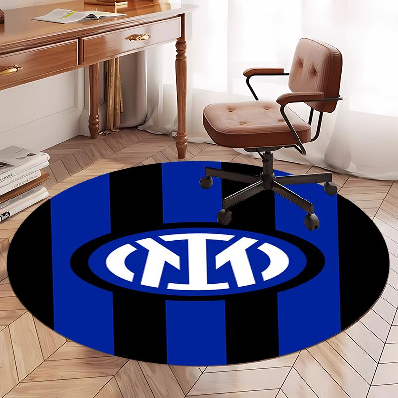 Inter Milan Printed Round Rug Carpet Chair Rug Area Rug Entryway Doormats,for Office Chair Living Room Bedroom Kitchen Room.