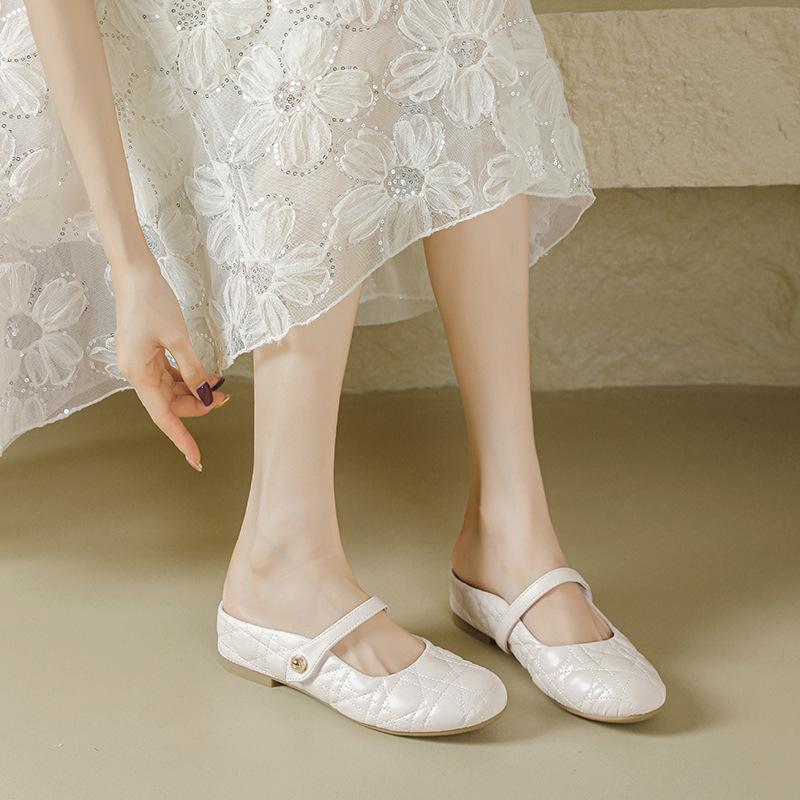 5lm small inner height increase round head bag head slippers women's summer new pearl Mary Jane cool slippers