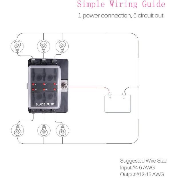 6-Way RV Fuse Block Blade Fuse Box DC12~32V 12V Junction Box Jtron LED Indicator Fuse Block for Blown Fuse Protection Cover 100 Amps for Automotive