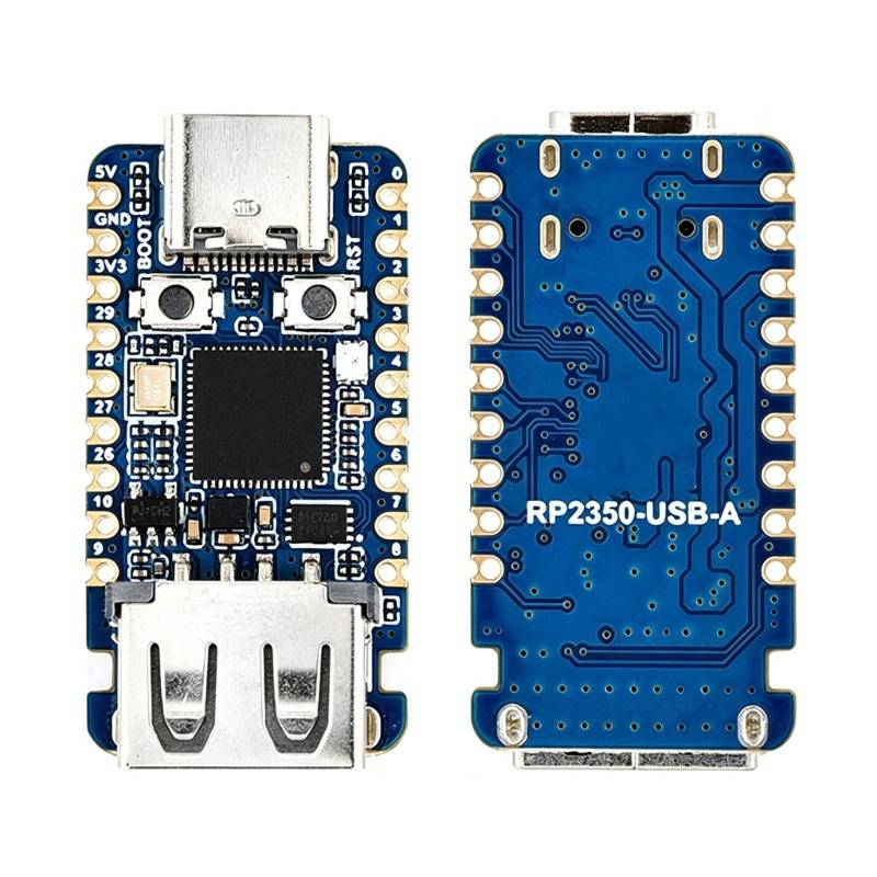 USB Type C Microcontroller Development Board Circuit Card with P2350 Chip, USB-A Extension Port, 15 GPIO Lines, Stated 2 Megabyte Flash and 33 X 17.5