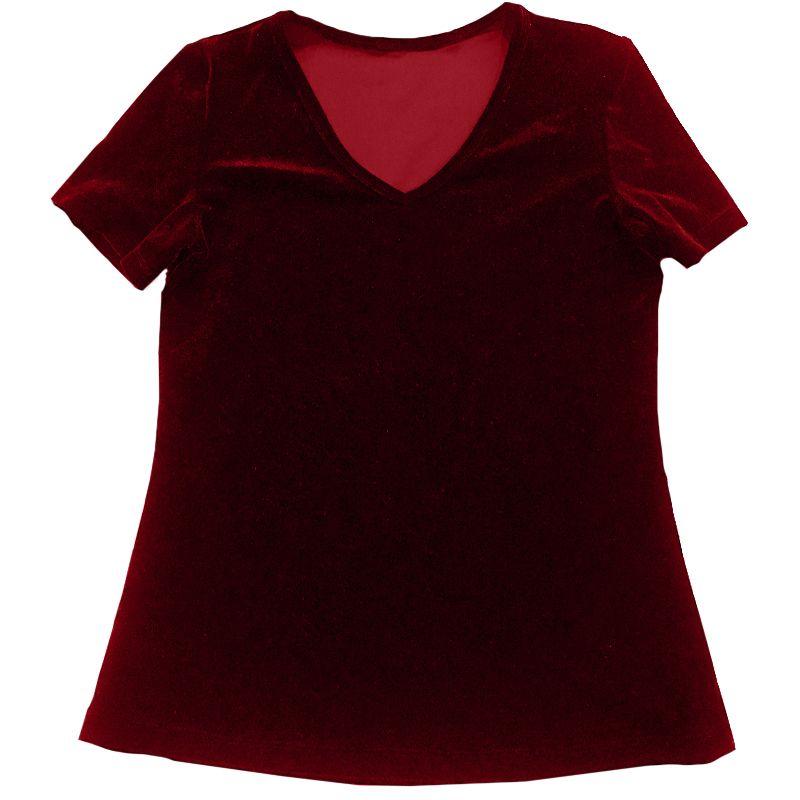

Пухлая футболка с V-образным вырезом Женская Французский стиль Золотой бархатный топ Летняя С низким воротником Базовая рубашка С коротким рукавом Одежда Черный Большой размер Маленькая рубашка Burgundy XL