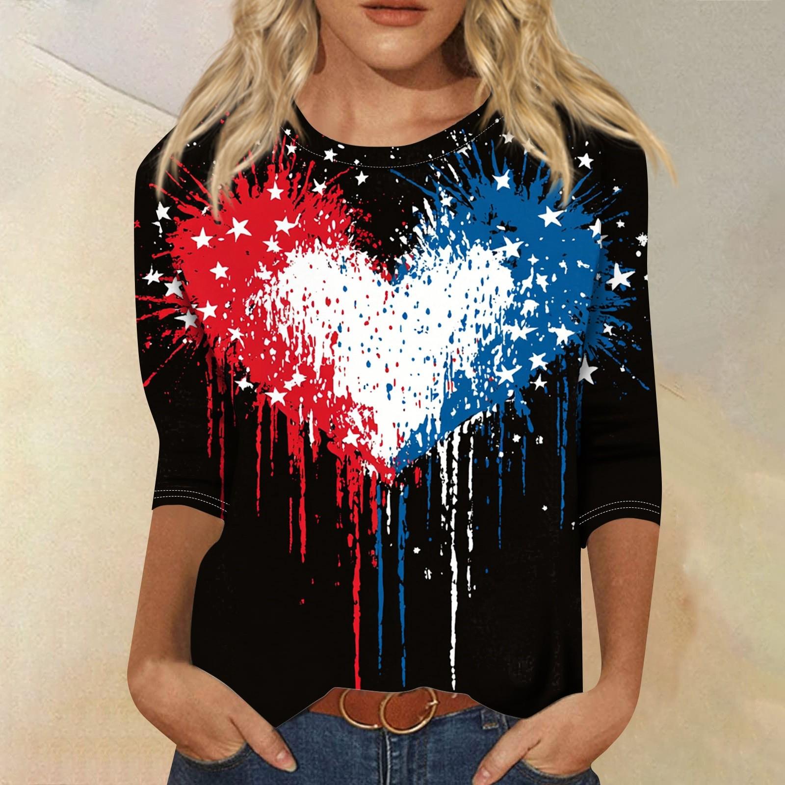 

Женская футболка Повседневная футболка с принтом «День независимости», джемпер с круглым вырезом XXXL