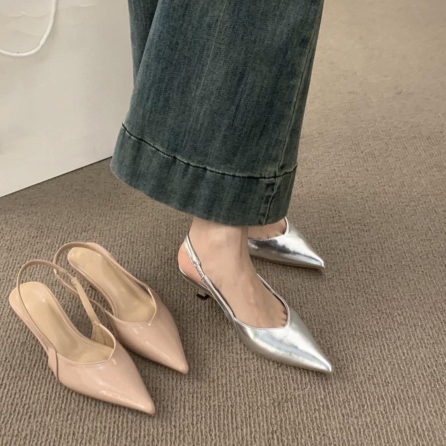 Kitten and bag head sandals women's new beautiful silver pointed high heels