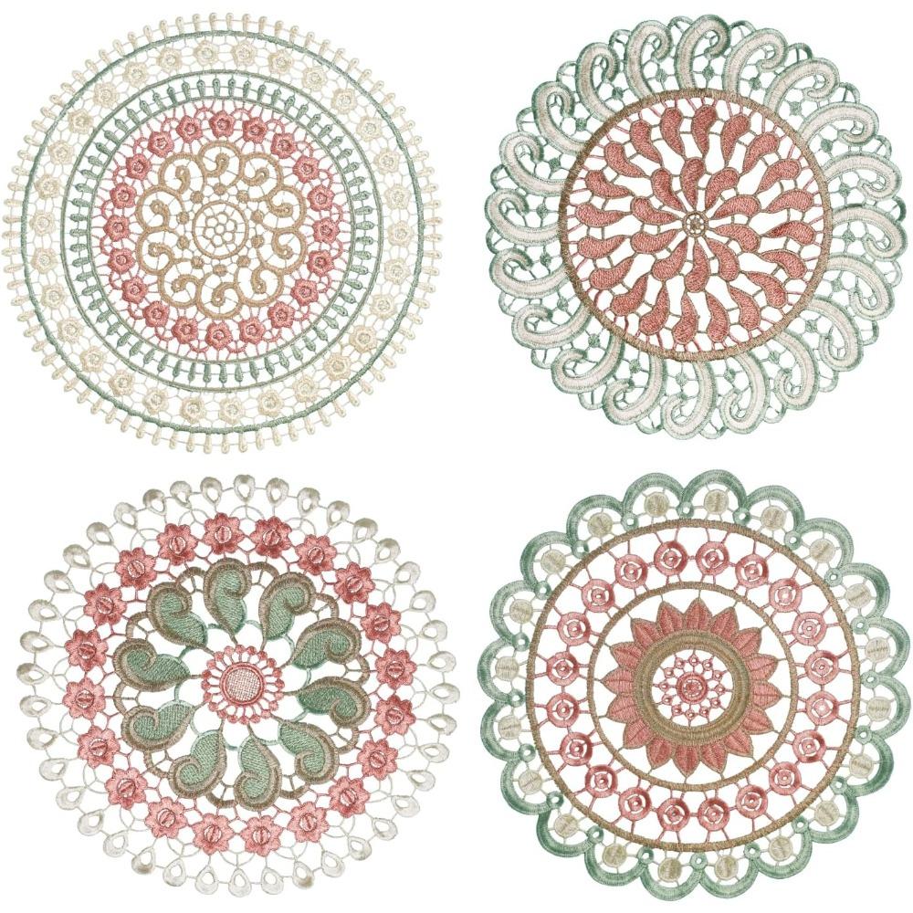 4pcs 11.42 Inches Crochet Lace Coasters Place Mats Vintage Lace Doilies Round Placemats 4pcs