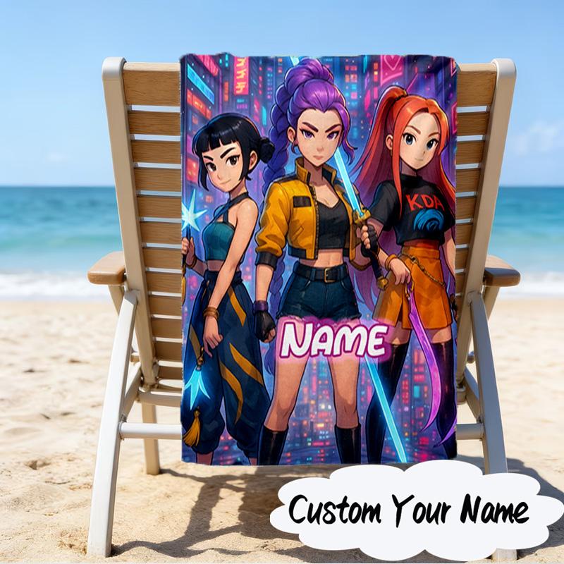 Custom Name KPop Cartoon Microfiber Beach Towel Super Soft & Absorbent for Bath, Beach, Travel Bath Time Accessory, Fan gifts
