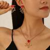Faux Red Coral Drop Earrings And Necklace Textured Alloy Jewelry with Red Enamel Zircon Accents Unique Ocean-Inspired Design Gift for Women