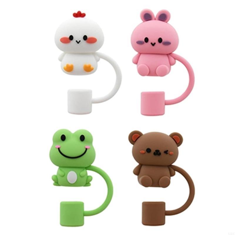

4/8Pcs Reusable Silicone Straw Covers Cap Animals Star Straw Toppers DustProof Drinking Straw Tip Lids for Tumblers X3UC