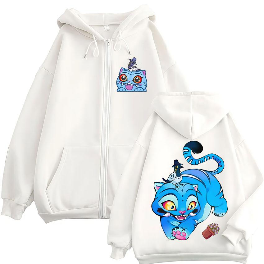 Derpy Tiger KPop Demon Hunters Zipper Hoody Men Women Funny Cute Style Jacket Sweatshirt Y2K Fashion Harajuku Zip Up Hoodie