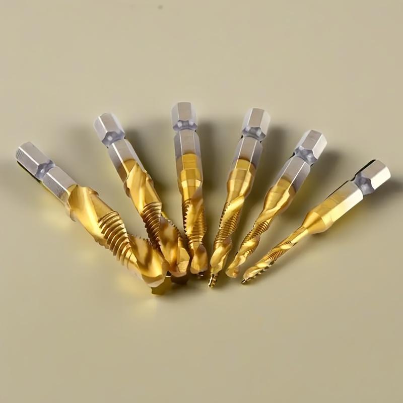 

Набор комбинированных сверл и метчиков, 6 шт. 1/4 шестигранный хвостовик HSS спиральное сверло с титановым покрытием включает метчик M3 M4 M5 M6 M8 M10 6pcs