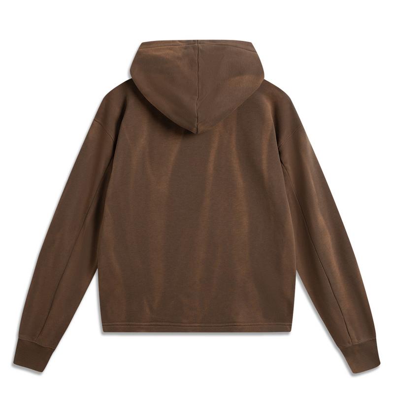 Li Ning Basketball Series Sports Casual Simple Hooded Pullover Sweatshirt Men sweatshirt Brown AWDUH37-3