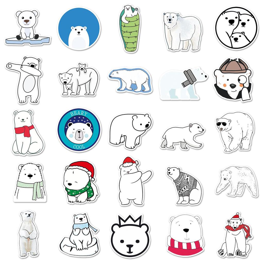 50-Pack Cute Polar Bear Cartoon Stickers - Waterproof DIY Decor for Notebooks, Journals, Water Bottles, and Stationery