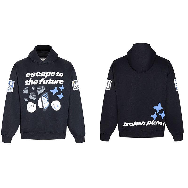 Unisex Broken Planet Print Velvet Hoodie - Trendy & Casual