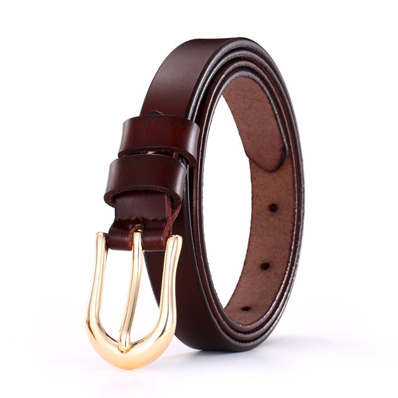 Light Gold Button Head, Women'S Thin Belt, Women'S Casual Cowhide Belt, Belt.