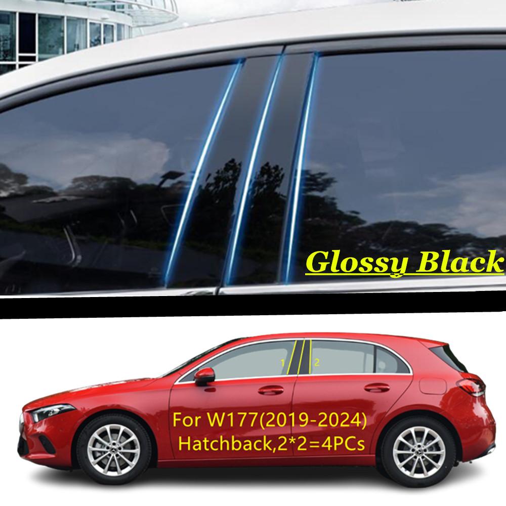 Car TPU/Glossy Mirror Pillar Post Cover For Mercedes Benz A Class Hatchback Sedan W177 -2024 Stickers Accessories 6PCS Black hatchback