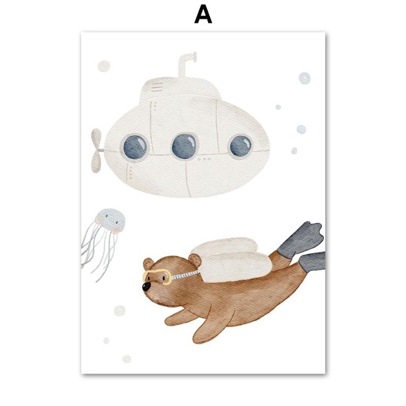 Boho Bear Elephant Rabbit Monkey Balloon Wall Art Canvas Painting Nordic Posters And Prints Wall Pictures Baby Kids Room Decor