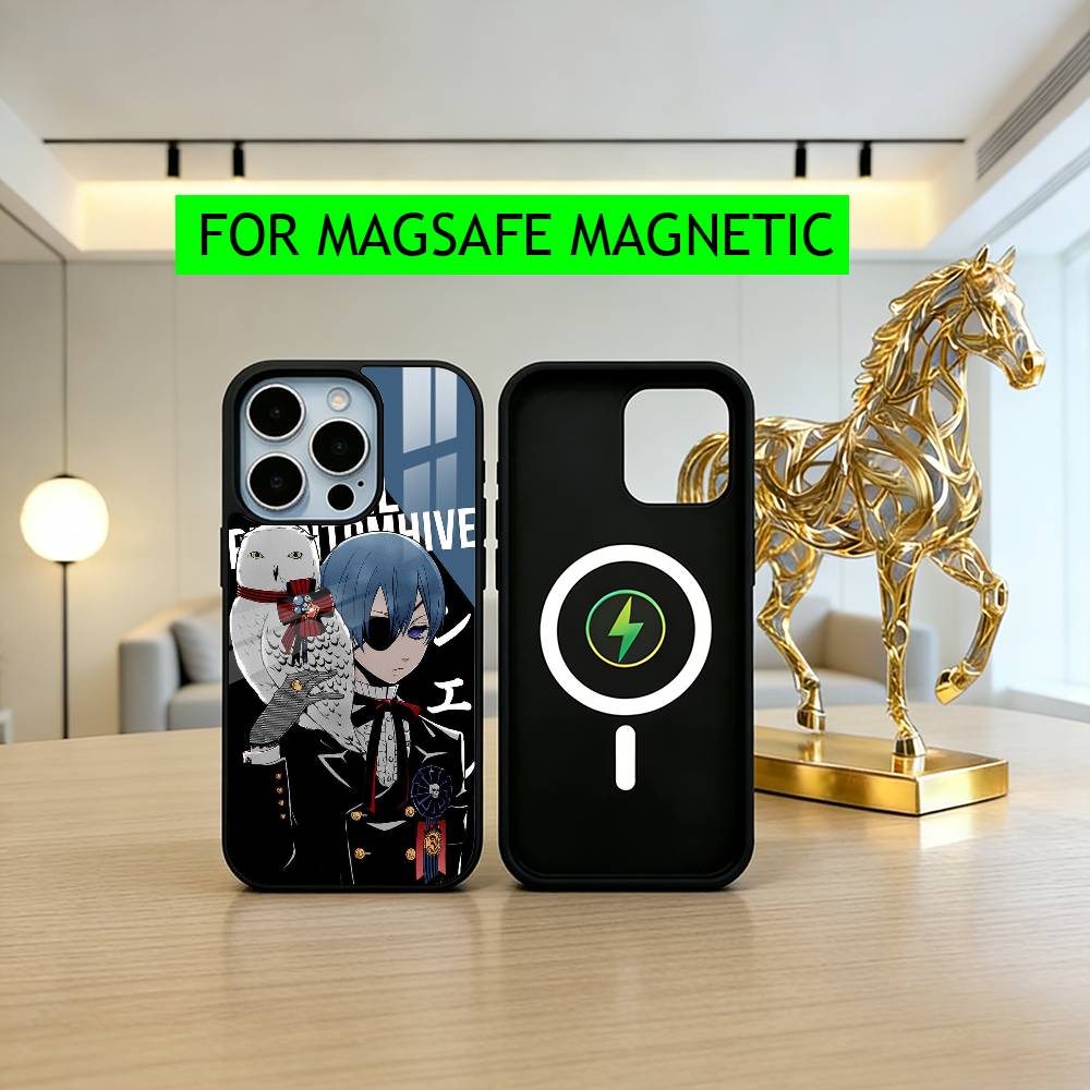 Black C-Ciel P-Phantomhive Butler Phone Case For iPhone17,16,15,14,13,12,11 Plus,Pro Magnetic with Magsafe Wireless Charging