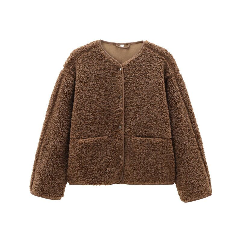 

Модный стиль 2024 Осень Новое поступление Женский Самый простой в сочетании Круглый вырез Повседневный Простой и удобный Жакет Короткое пальто 1228915 Brown M