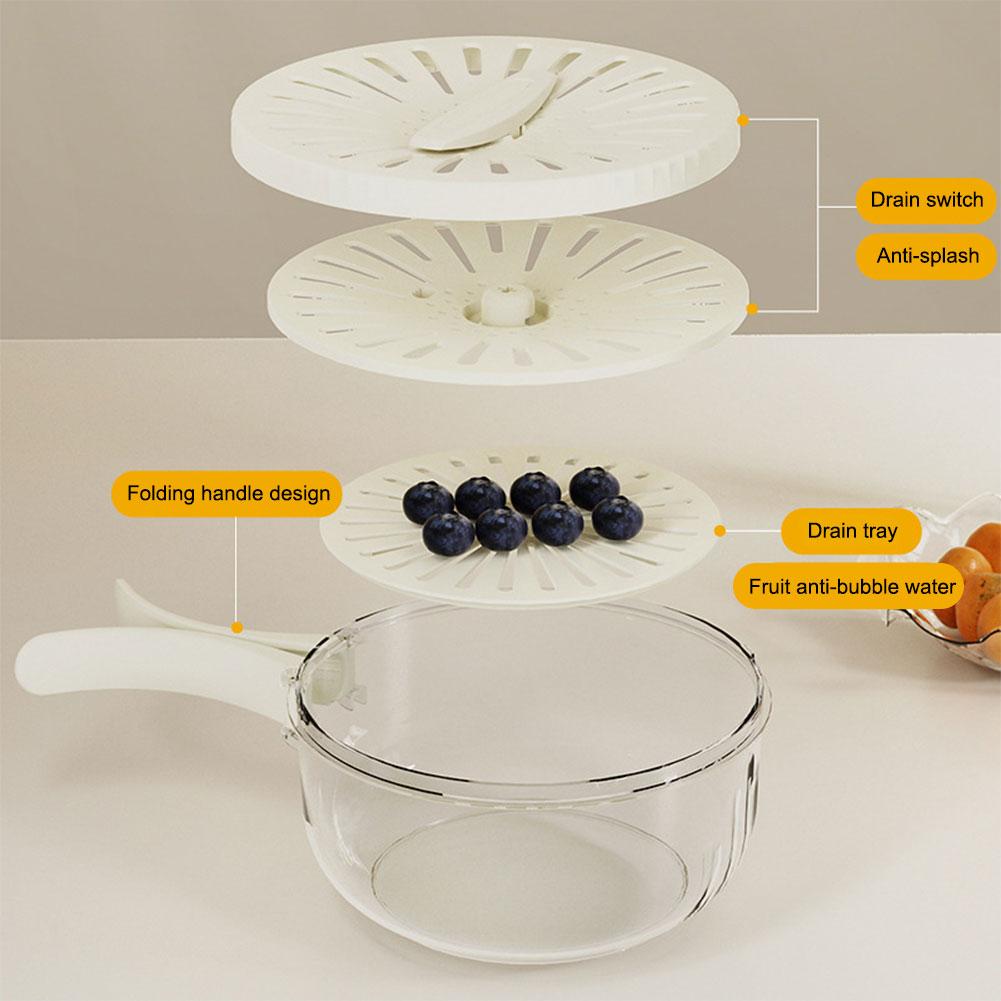 Draining Basket with Folding Handle Multifunctional Fruit Cleaning Bowl Fruit and Vegetable Washing Bowl for Washing Draining