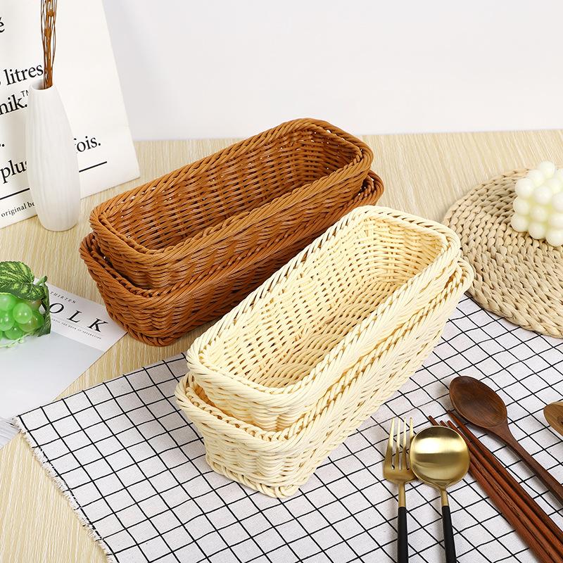 Handmade Rattan - Look Storage Basket Handwoven Spoon Chopsticks Storage Basket Kitchen Cutlery Bread/Vegetables Basket